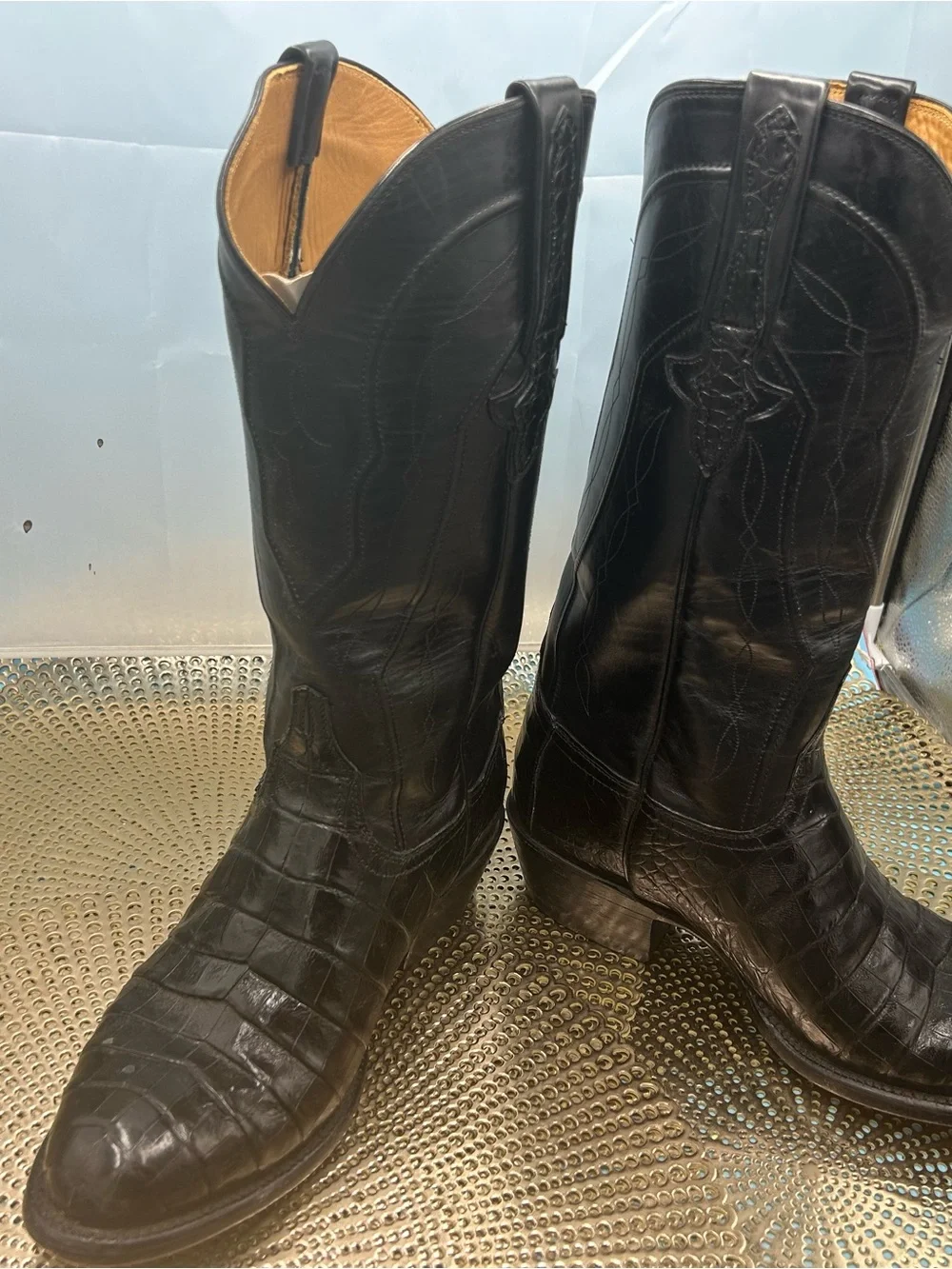 Lucchese Black Crocodile exotic Print men 8 cowboy boots